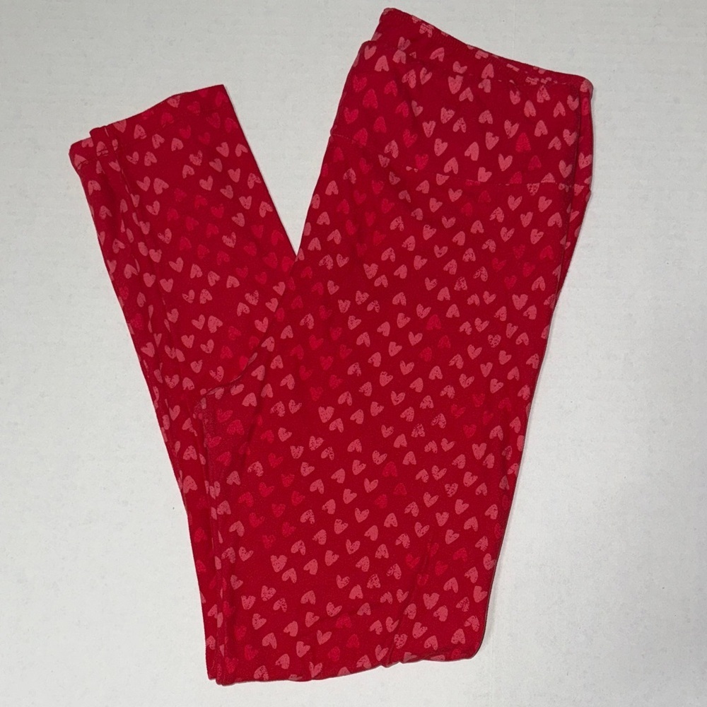 LulaRoe Red Heart Patterned Leggings, T&C